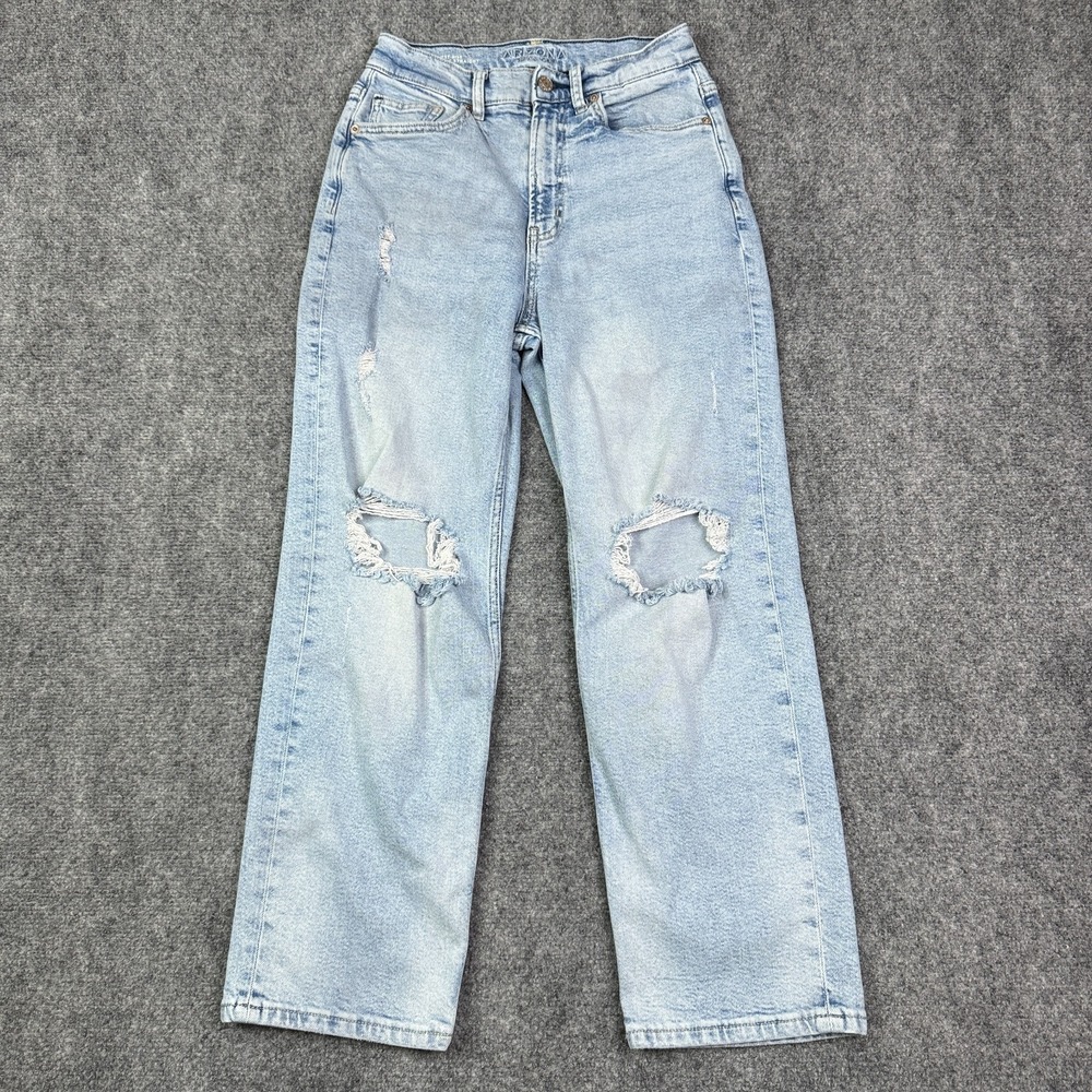 Arizona Womens Vintage Straight Jeans Sz 5 Juniors Highest Rise Distressed Denim